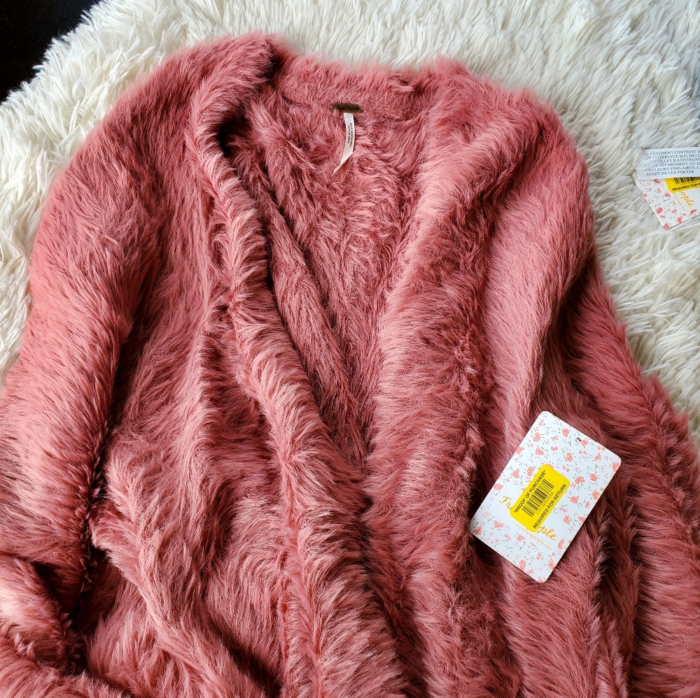 Free People Dusty Rose Faux Fur Cardigan - Picture 5 of 8